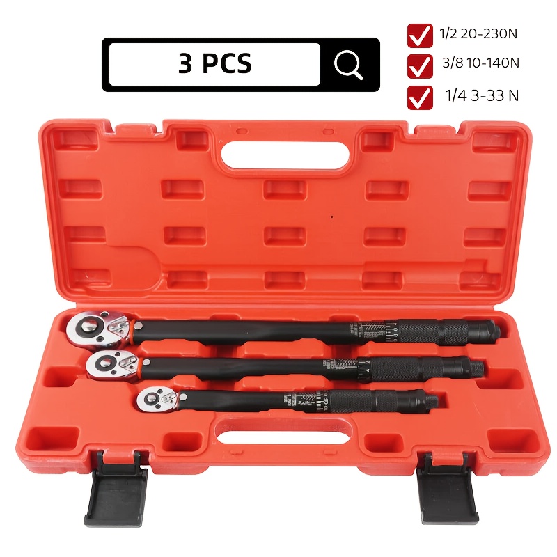 TEMU 3pcs Set: 1/2" 20-230 ÎÂ·m, 3/8" 10-140 ÎÂ·m, 1/4" 3-33 ÎÂ·m Adjustable Torque Wrench -release For Automotive Tire Repair, Kilogram Moment Wre