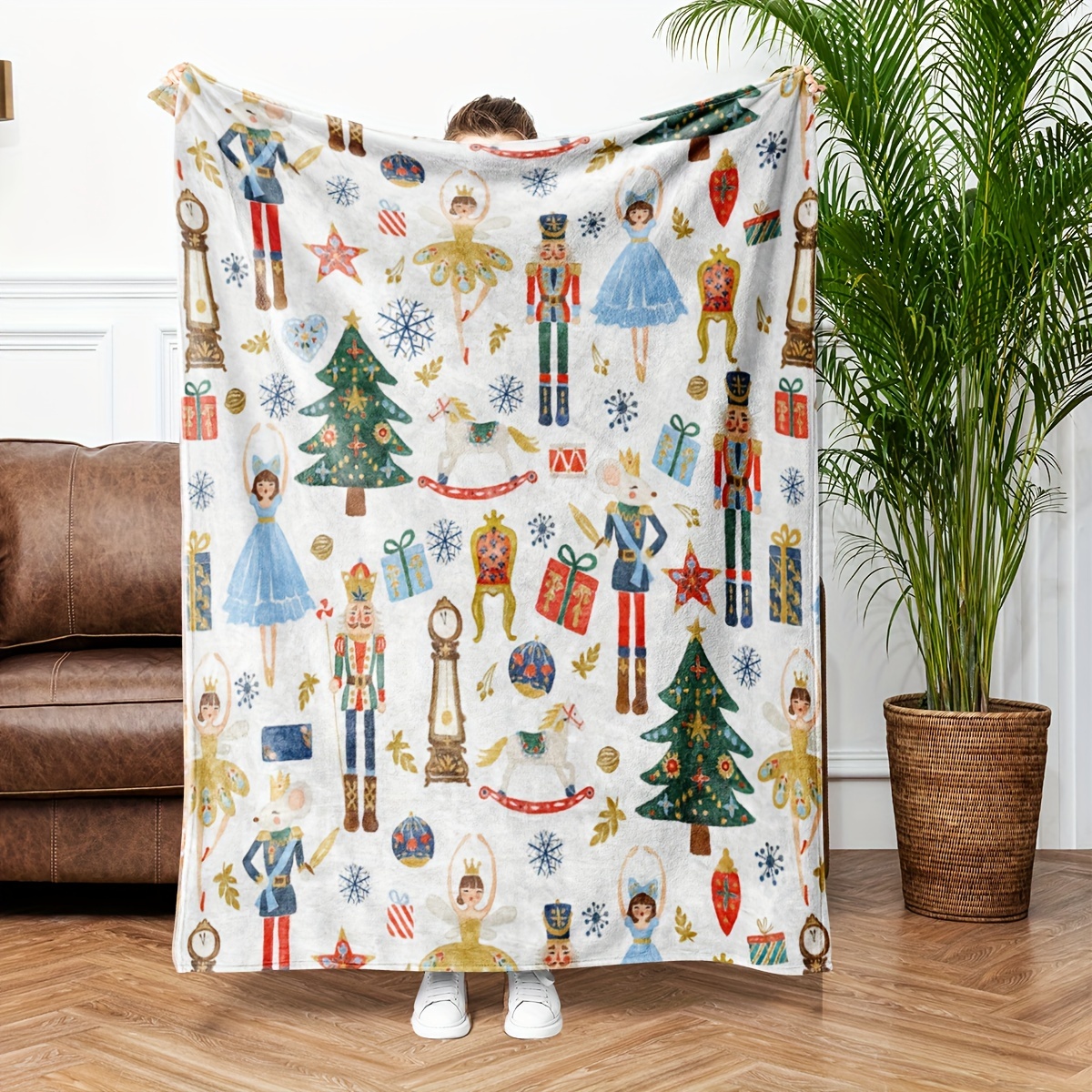 

Christmas Nutcracker Throw Blanket - Contemporary Style, Flannel Knitted , Home Decor For All , Machine Washable, Polyester