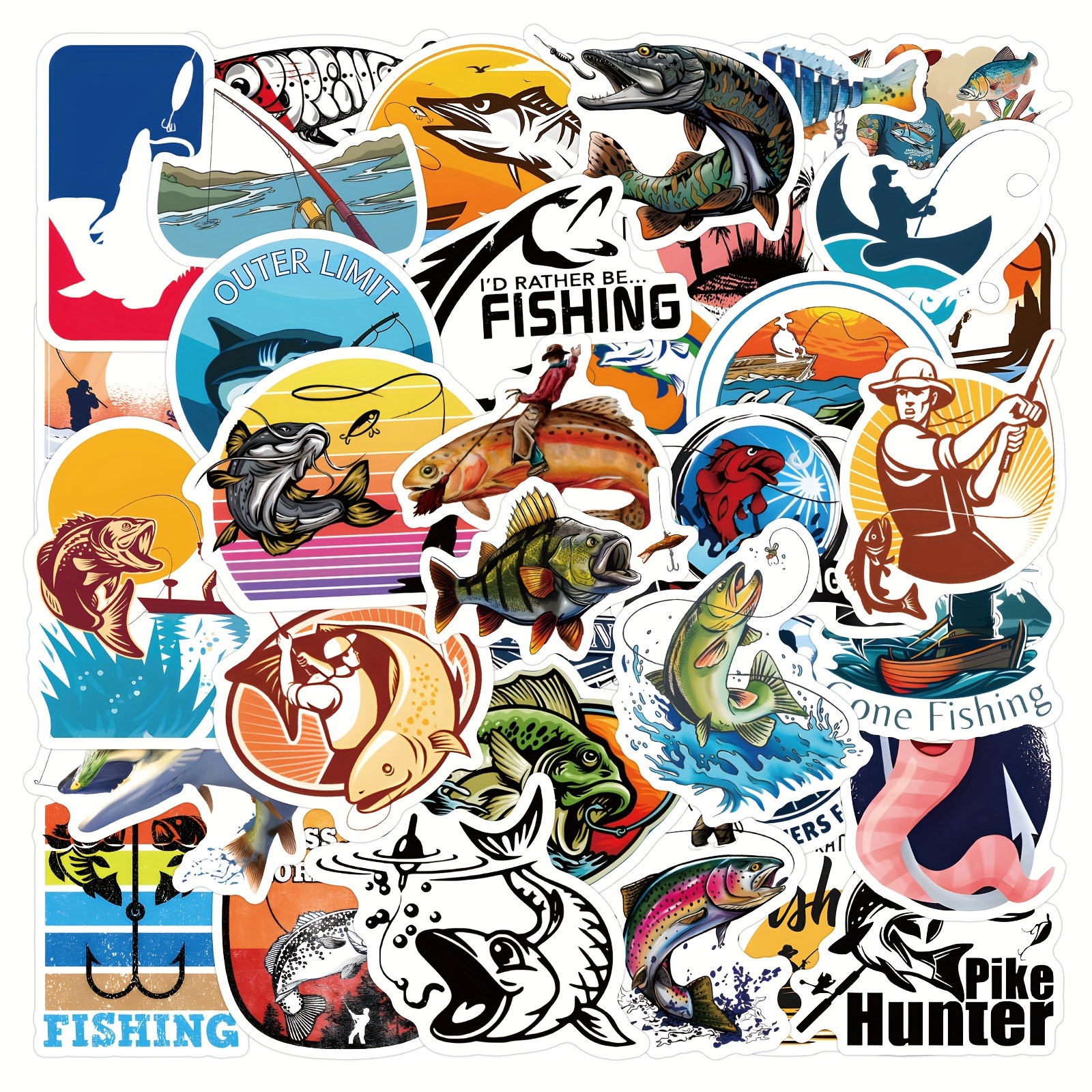 Cartoon Outdoor Fishing Graffiti Series Stickers Suitable For