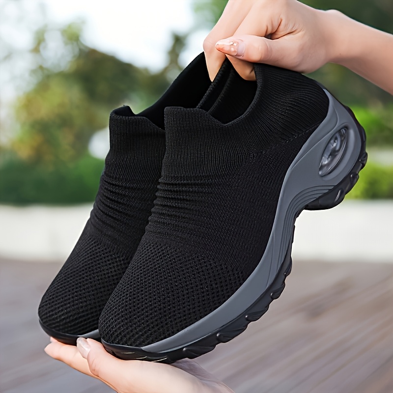 TEMU Baskets basses à amorti pour femmes avec fermeture élastique à enfiler - Semelle amortie et tige tissée, chaussures décontractées parfaites pour