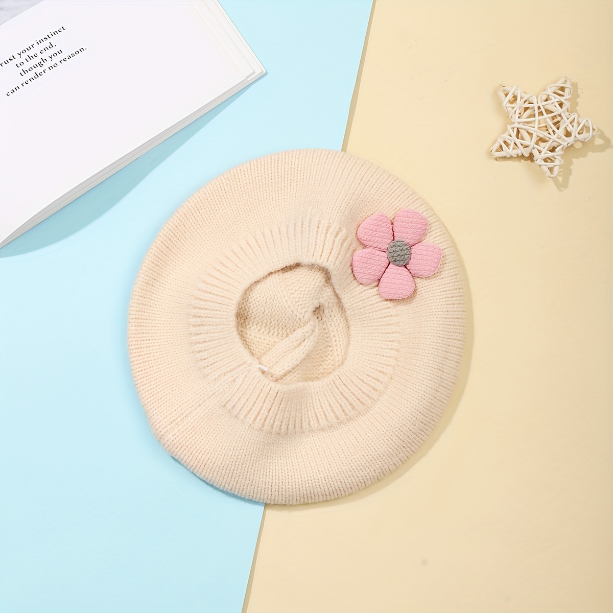 Image of Baby Hat Autumn Winter Women's Infant Cute Floral Beret Cap Girls' Knit Painter Hat