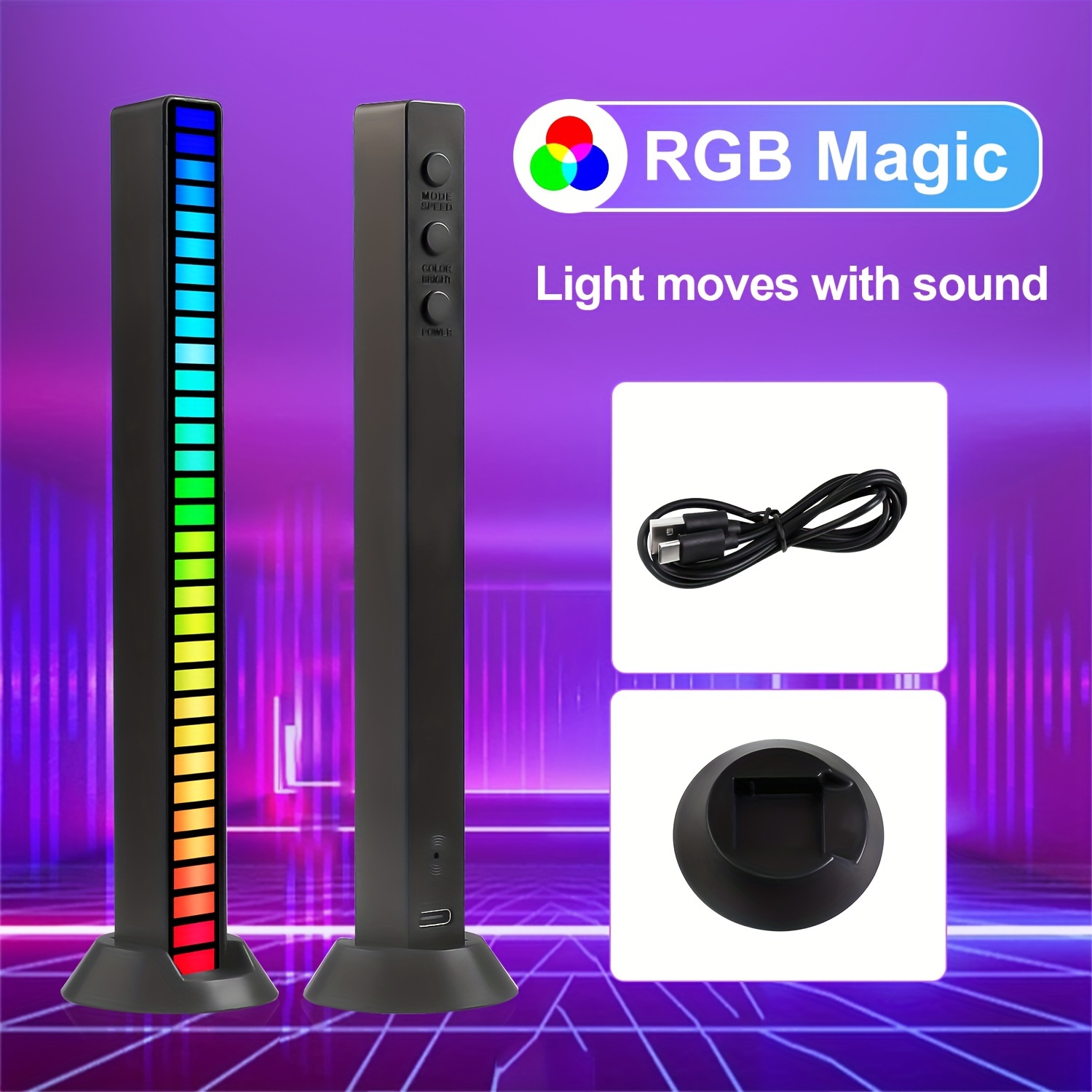2 Stück Klangaktivierte Lichter, 32-Bit-RGB-Lichtleiste Mit Klangsteuerung,  Buntes Wiederaufladbares LED-Umgebungslicht, Sprachaktivierte