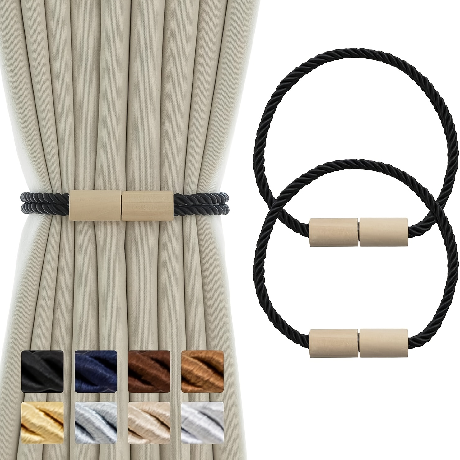 TEMU 2er-Set Gardinenbänder Magnetische Boho Gardinenhalter für Vorhänge Seil Gardinenbänder für Vorhänge Fensterbehandlung Gardinenhalter für