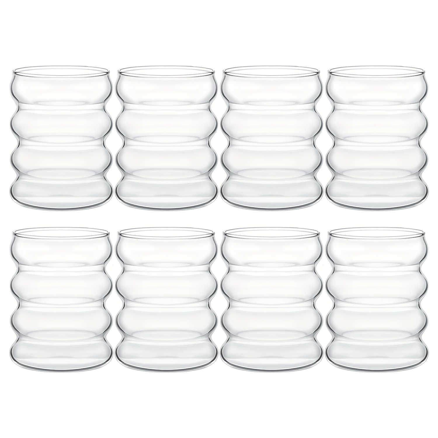 E-shop 8-teiliges Set Wellenrand-Gläser mit konischem Rand - 350ml/12oz Borosilikatglas, bruchsicher wie Weingläser, gefrierschrankgeeignet &