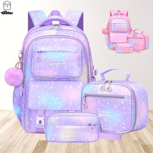 3pcs gradient color casual backpack set large capacity 16 inch laptop bookbag with multiple pockets college backpack outdoor camping travel bag travel bag