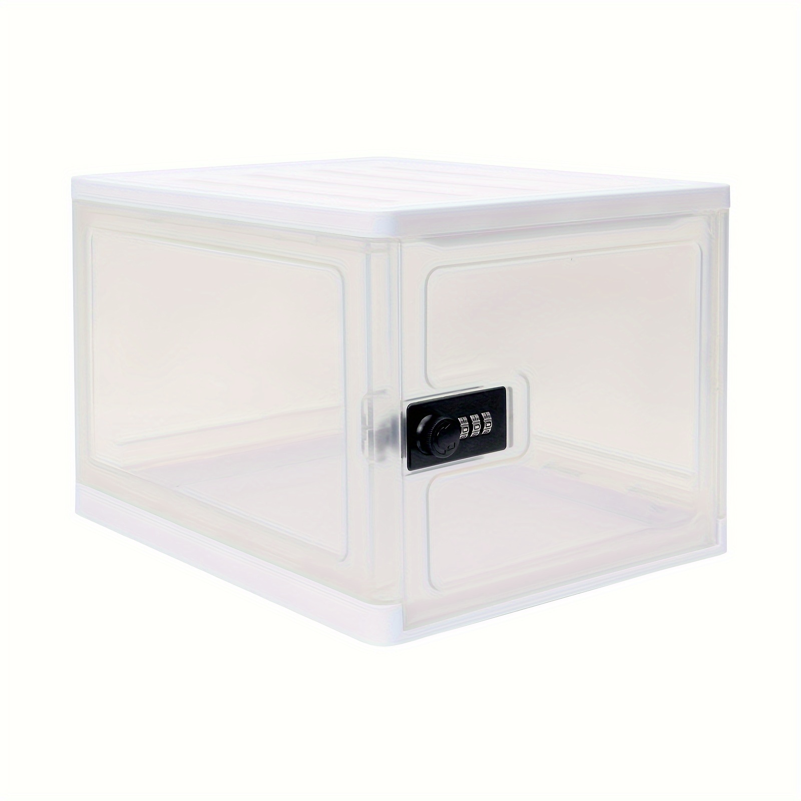 

1pc Large Locked Storage Box, Clear Foldable Storage Box With Lock For Food Equipment & Home Safety, Medicine Lockbox For Secure Medication, Tablet & Phone Security