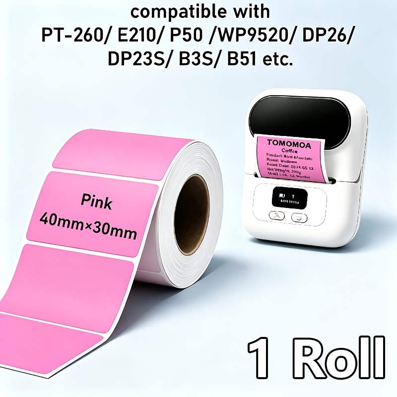 TEMU 1 Roll Color Thermal Labels, 40x30mm- Purple, Dark Purple, Pink, Dark Pink, Blue, Green, Yellow, 120 Sheets/roll. For M110/m120//m220/m221/m150.