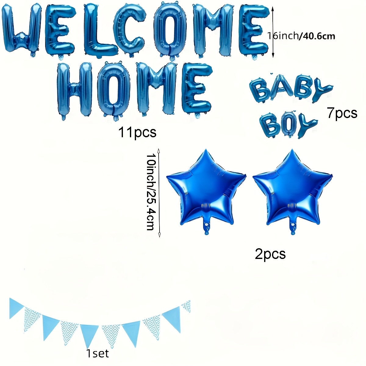 TEMU Ballon en feuille métallique bleu de 16 pouces avec "WELCOME ", ballon en feuille métallique d' à branches, ensemble de décoration de bannière,