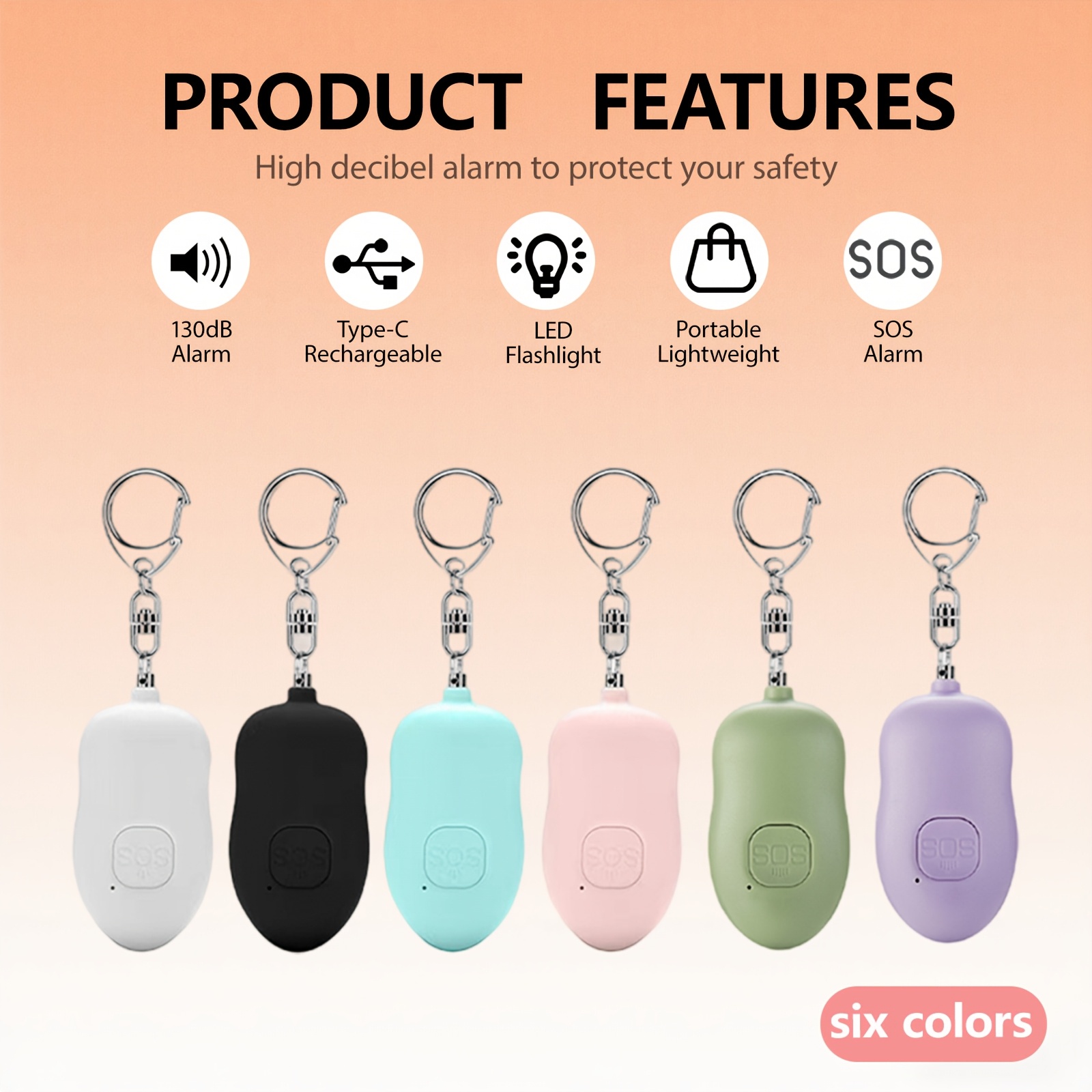 rechargeable personal alarm 130db led light keychain alarm for women and elderly usb charging lithium polymer battery Product details 7