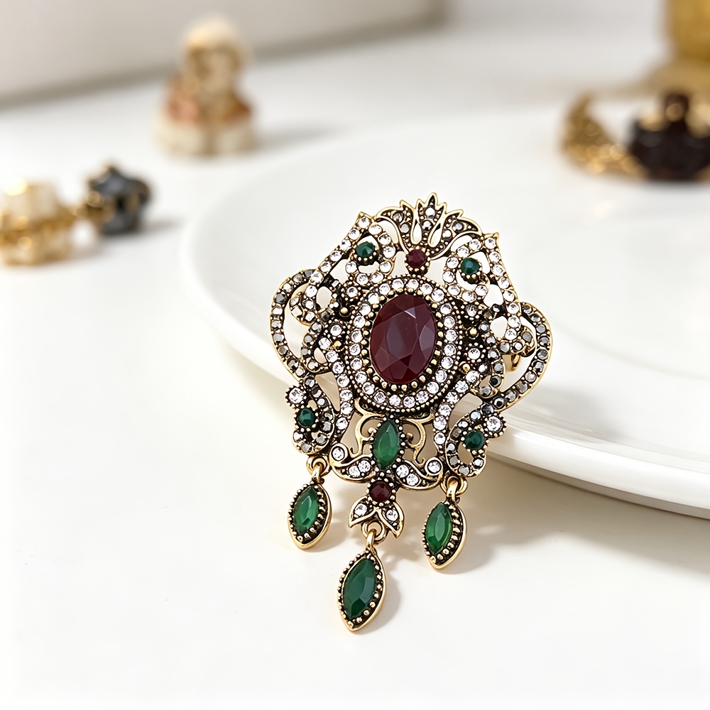 TEMU 1 pieza de broche vintage para mujer de Asia Central, con incrustaciones de pedrería , colgante de , joyería tradicional árabe de boda