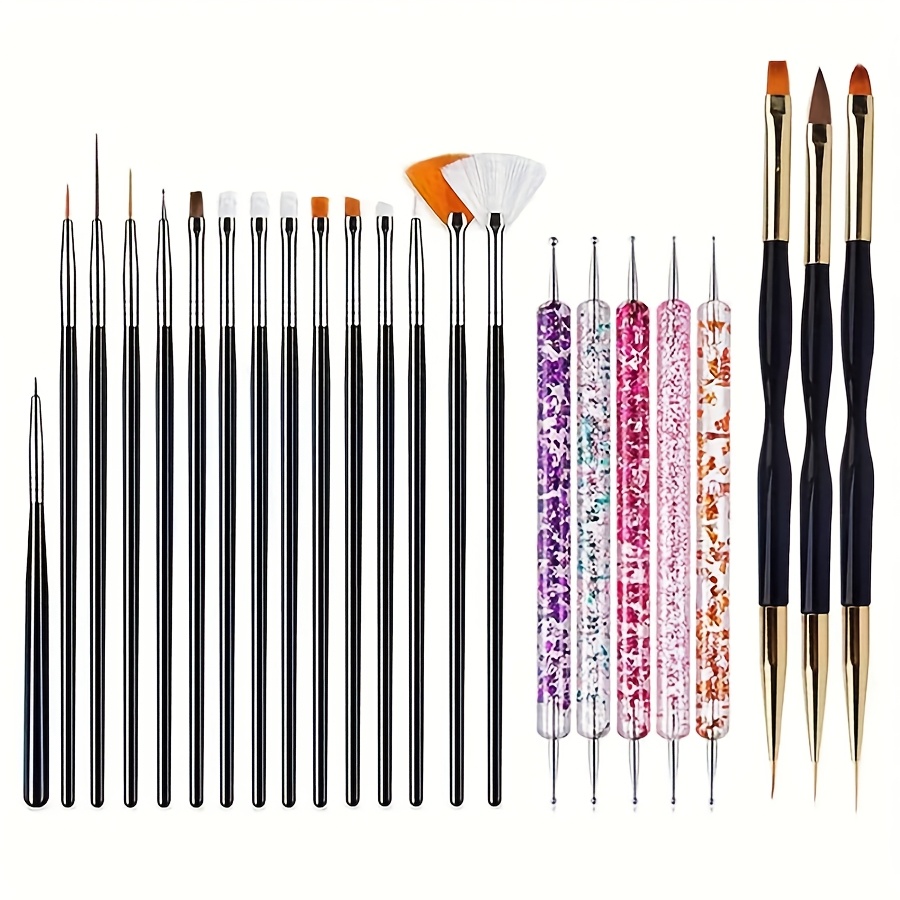TEMU Set de 23 pinceaux pour nail art pour peindre, sculpter et pailletter, incluant des pinceaux éventails plats