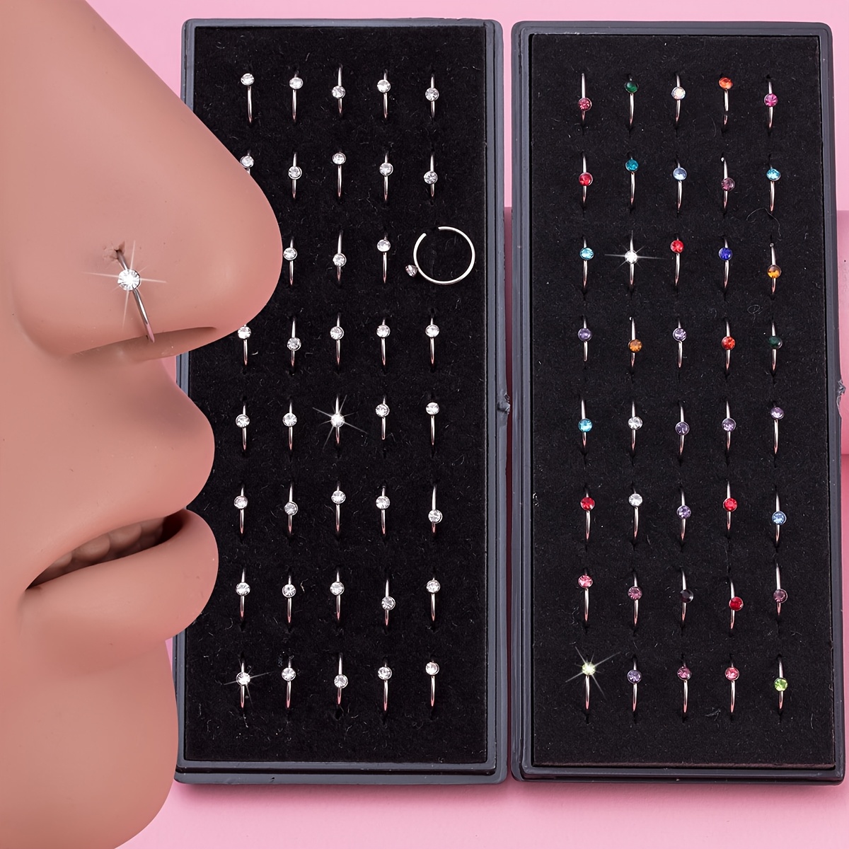 

40pcs Élégant Ensemble de Piercings de Nez en Strass, Anneaux de Piercing de Narine en Acrylique, Boucles d'Oreilles Cartilage Tragus Daith de 8mm, , Accessoire pour Tous et les Fêtes, Bijoux Toutes