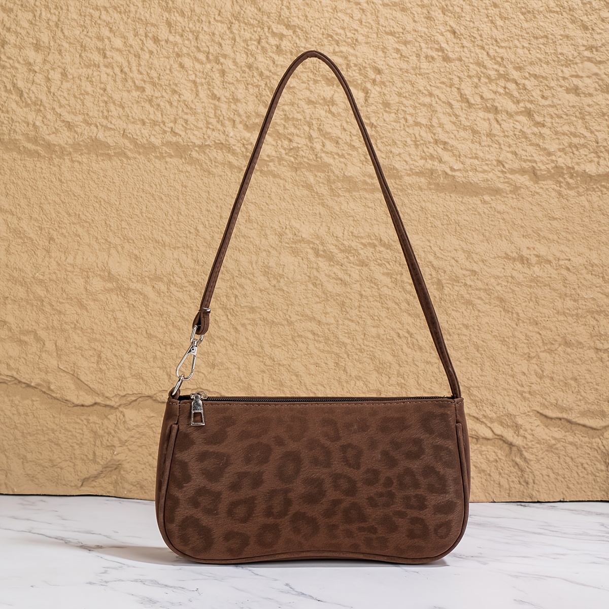 TEMU Vintage Leopard Print Underarm Bag For Women, Adjustable Thin Shoulder Strap Zipper Bag, Niche All-match Commuter Single Shoulder Small Bag
