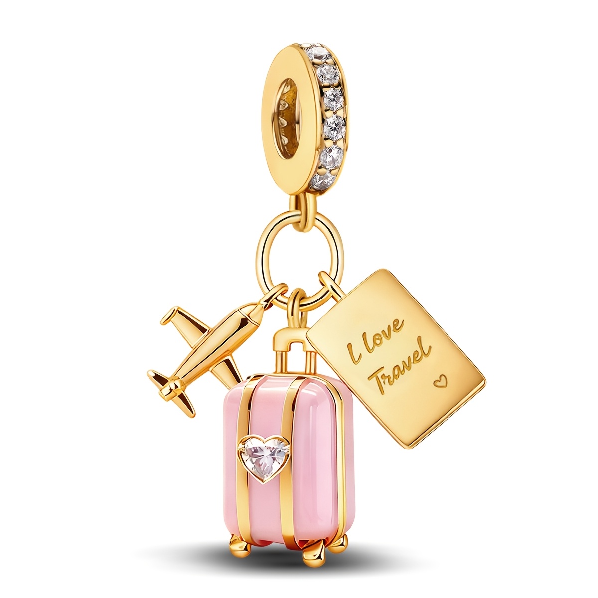 TEMU 1pc Luggage, Plane & Passport Charm Diy Pendant Beaded For Women's Jewelry, 925 Silver Plated, Jewelry Making Accessories Holiday Party Birthday