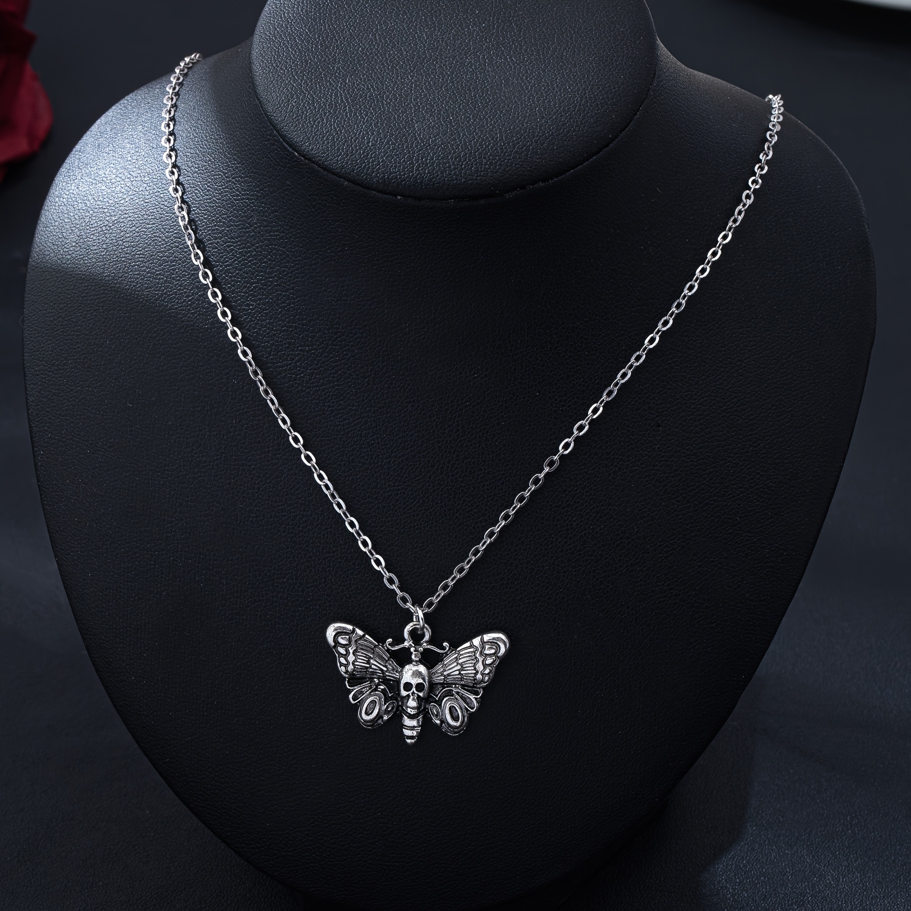 Retro Dark Gothic Skull Butterfly Pendant Necklace & Earring Set