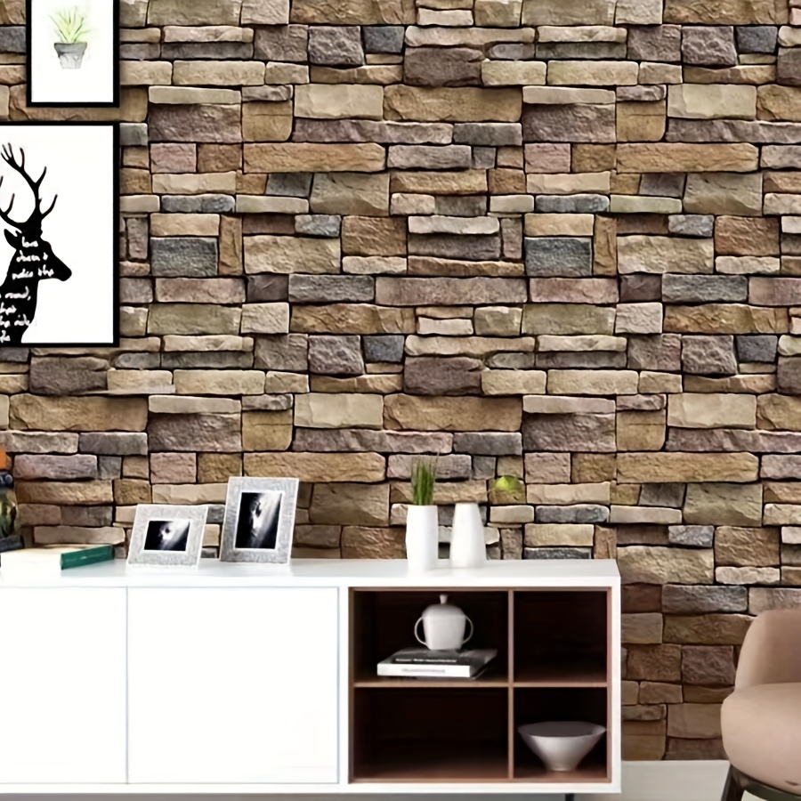 1 Roll Selfadhesive Wallpaper, Brown/gray Brick Pattern Contact Paper
