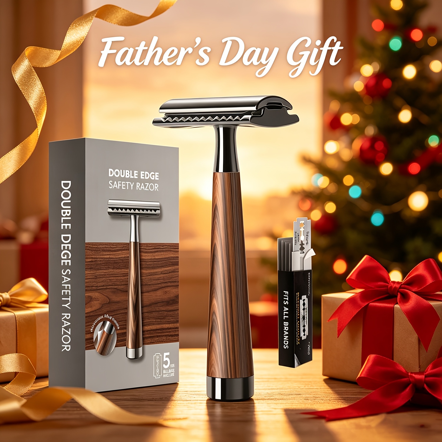 premium   safety razor with   wood handle 5   stainless steel   heavy duty high quality men s shaving tool   gift box included     mustaches