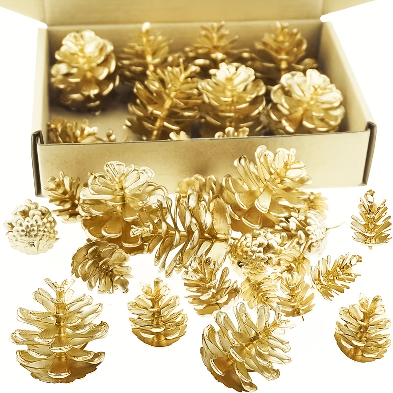 TEMU 20 stuks Gouden Kunstmatige Dennenappels in Bulk - Realistische Dennenhoutdecoraties, Onderhoudsvrije, Duurzame Plastic Dennenappels voor