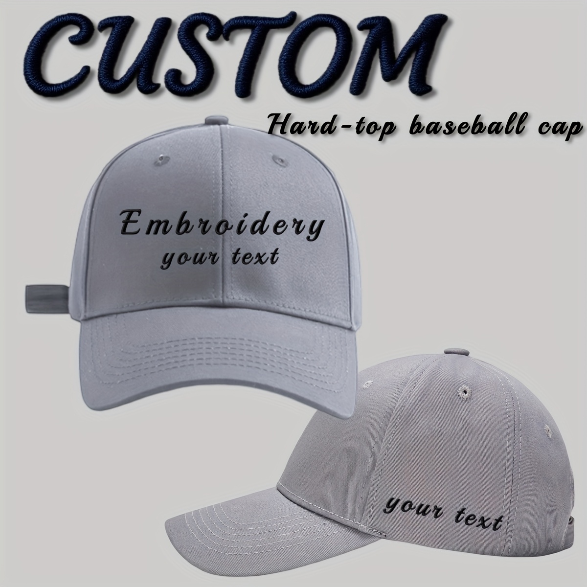 Custom Baseball Cap, Personalized Text Adjustable Hat