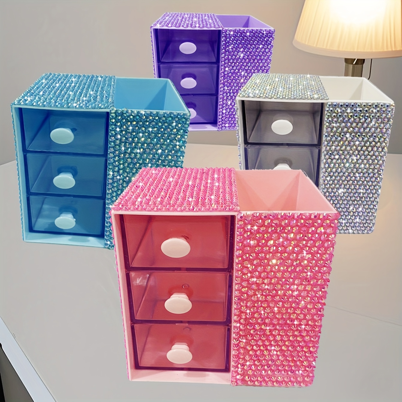 one sparkling diamond encrusted desktop storage box with drawer   adorable organizer bucket and drawer combo desk drawer organizer for home storage