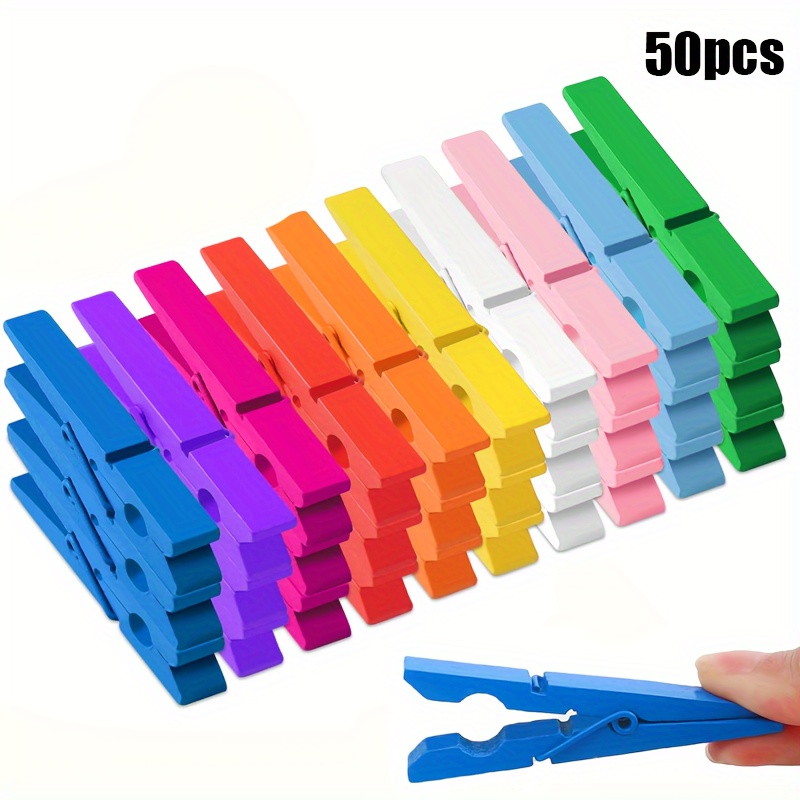 

Owlkela 50pcs Colored Wooden Clothespins - Heavy Duty Multicolor Pins For Hanging Photos, Crafts, Classroom, Laundry & Decorations - Durable Birch Material