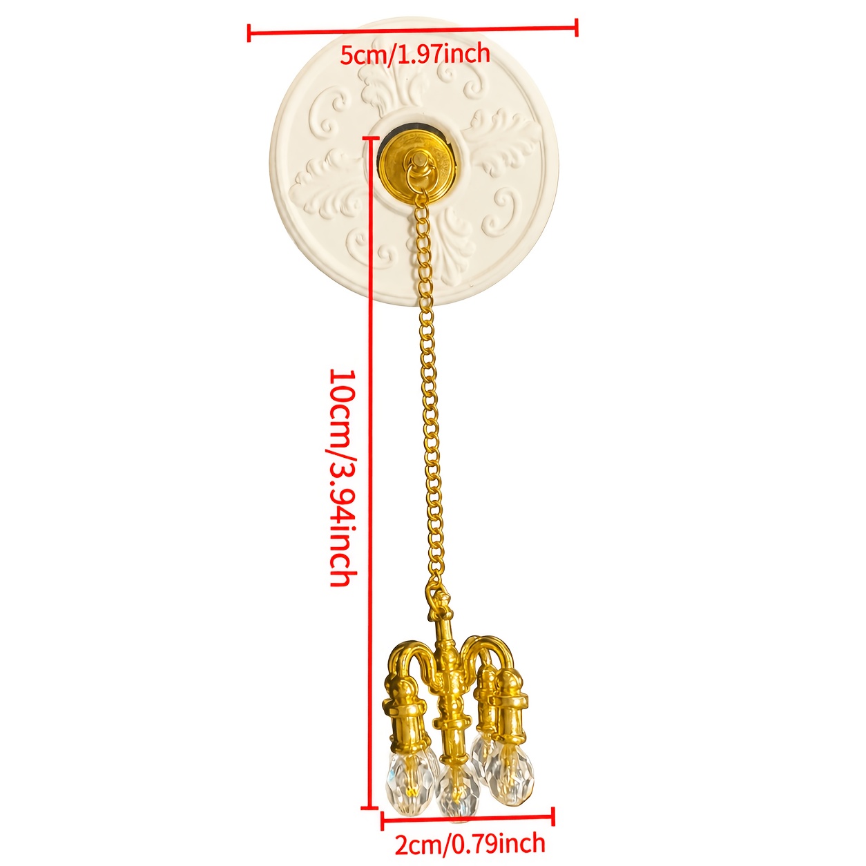TEMU miniature en cristal doré avec médaillon de plafond - Lampe à 5 bras non électrique pour maison de poupée, convient pour la décoration de pièces