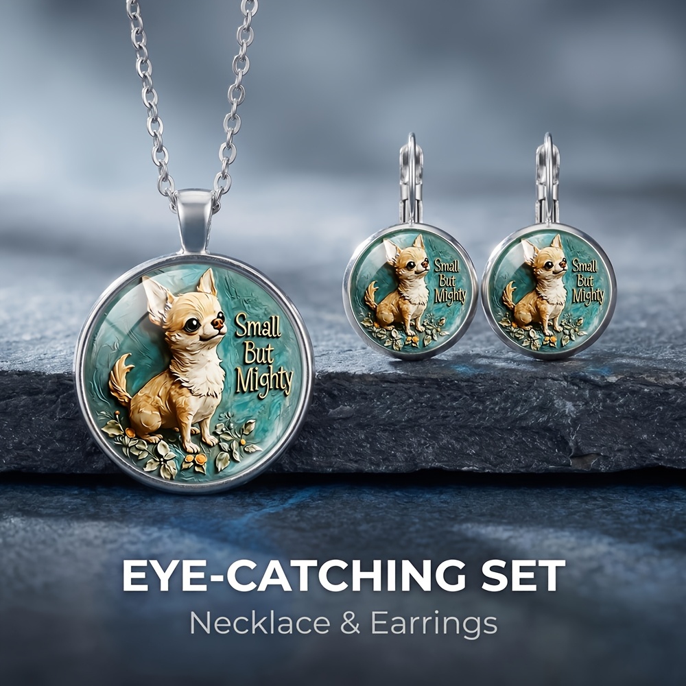 TEMU Ensemble de collier et boucles d'oreilles pour chihuahua, 3 pièces, , idéal pour un usage , cadeau