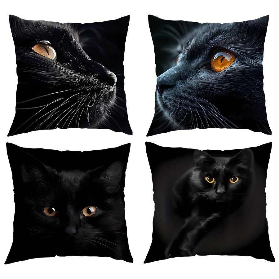 

4-pack Black Cat Polyester Throw Pillow Covers, Contemporary Style, Geometric Print, Invisible Zipper, Machine Washable, For Living Room, Bedroom, Sofa, Car Decor, Polyester Fabric, Multiple Sizes