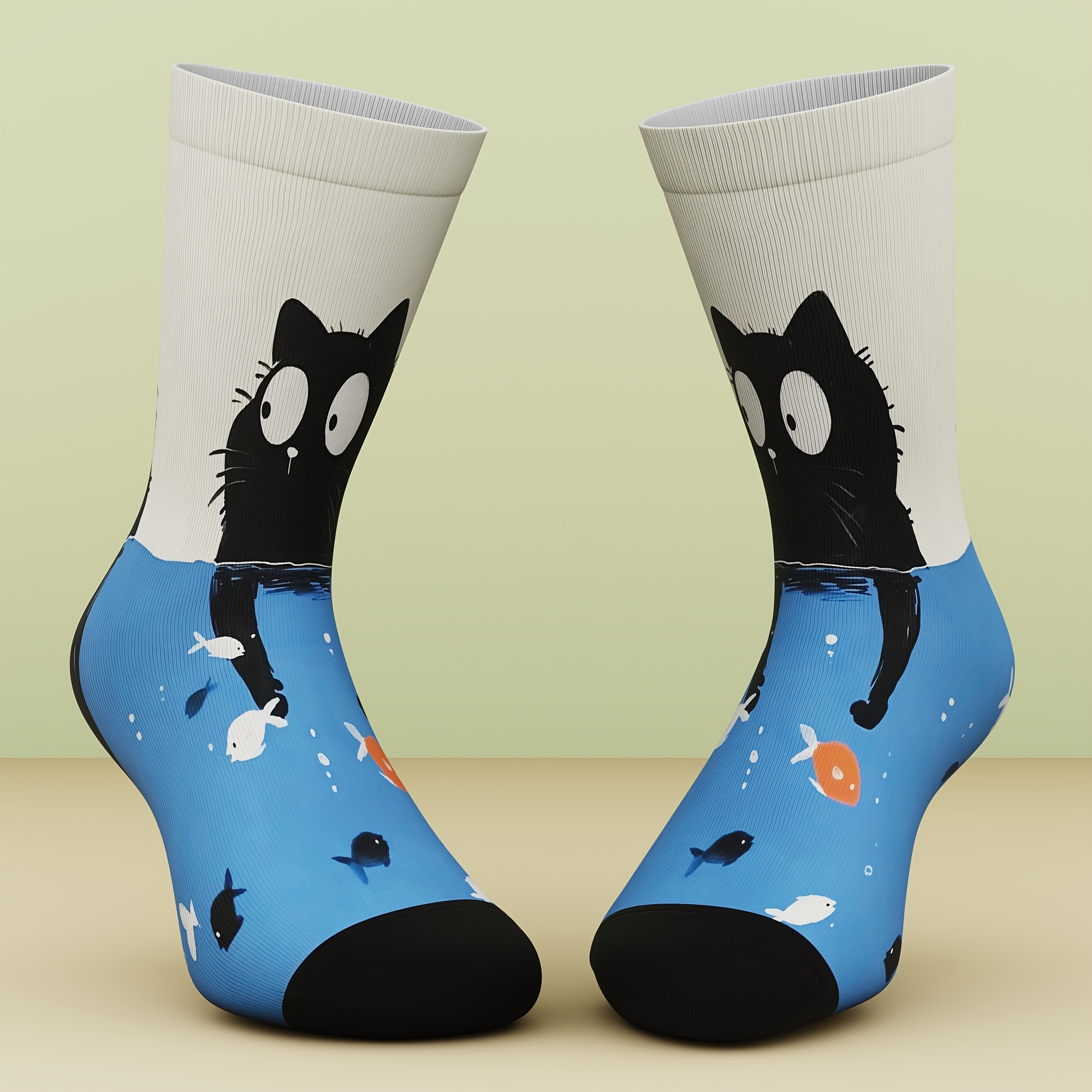 TEMU 1 Pair Unisex Socks, Cat Catching Fish Pattern, Fun And Fashionable, For Outdoor Sports, 3d Digital Printing Technology, Sock Gift