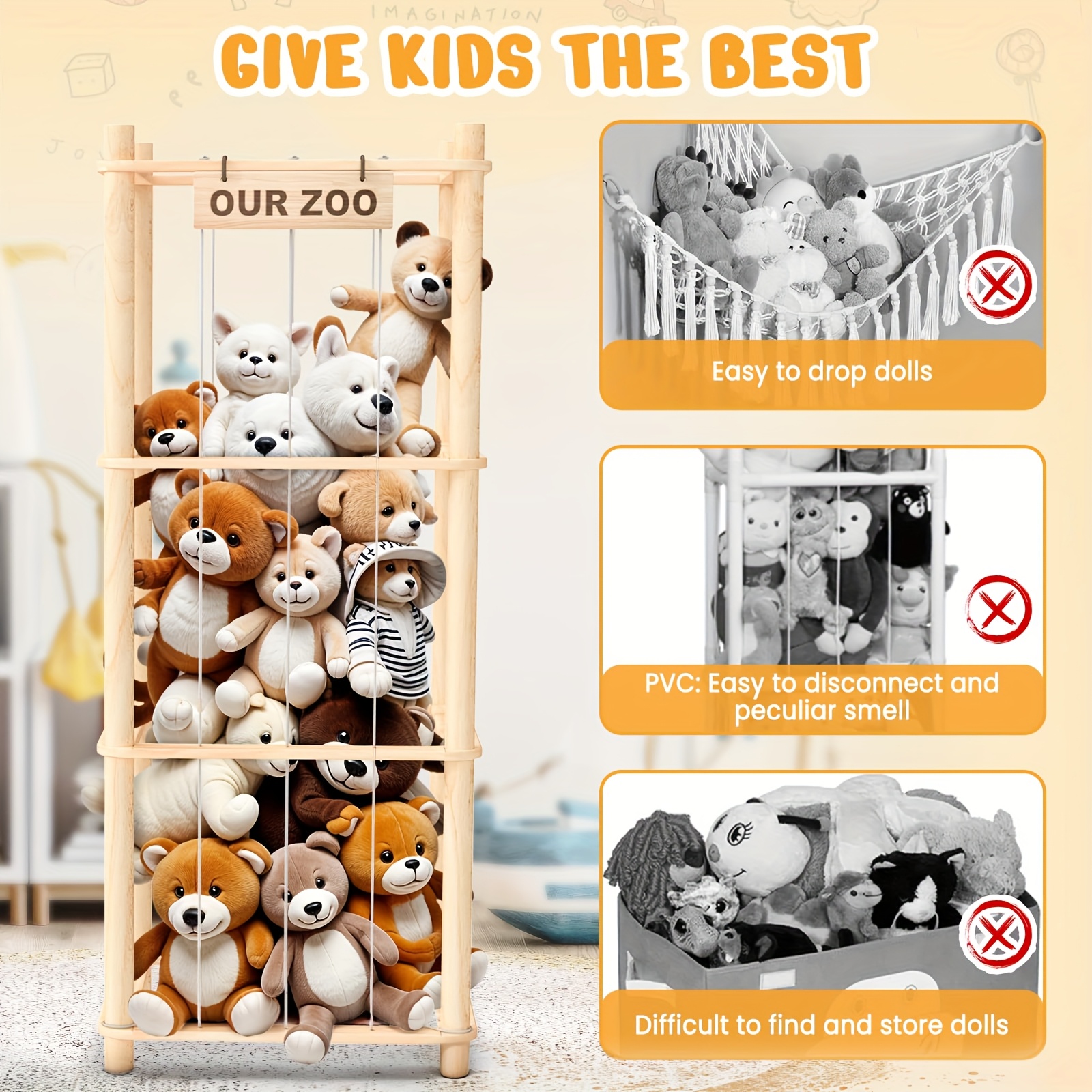 wooden organizer stuffed animals a zoo themed Temu Mauritius