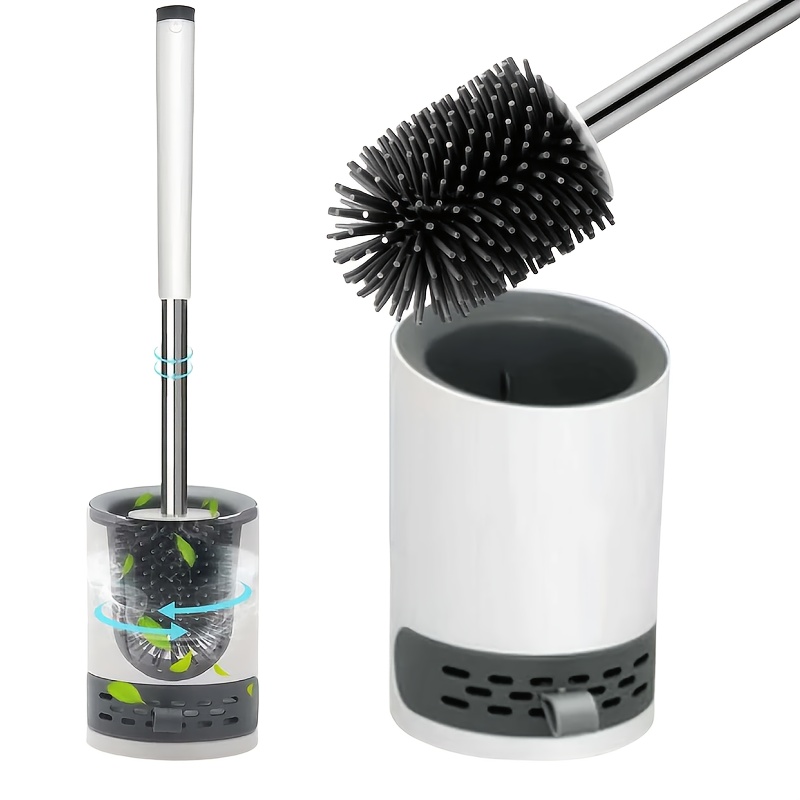 TEMU Flexible Silicone Anti-clogging And Anti-dripping Brush Head, Silicone Toilet Cleaning Brush And Quick Drying Stand Set, Quick Drying Toilet