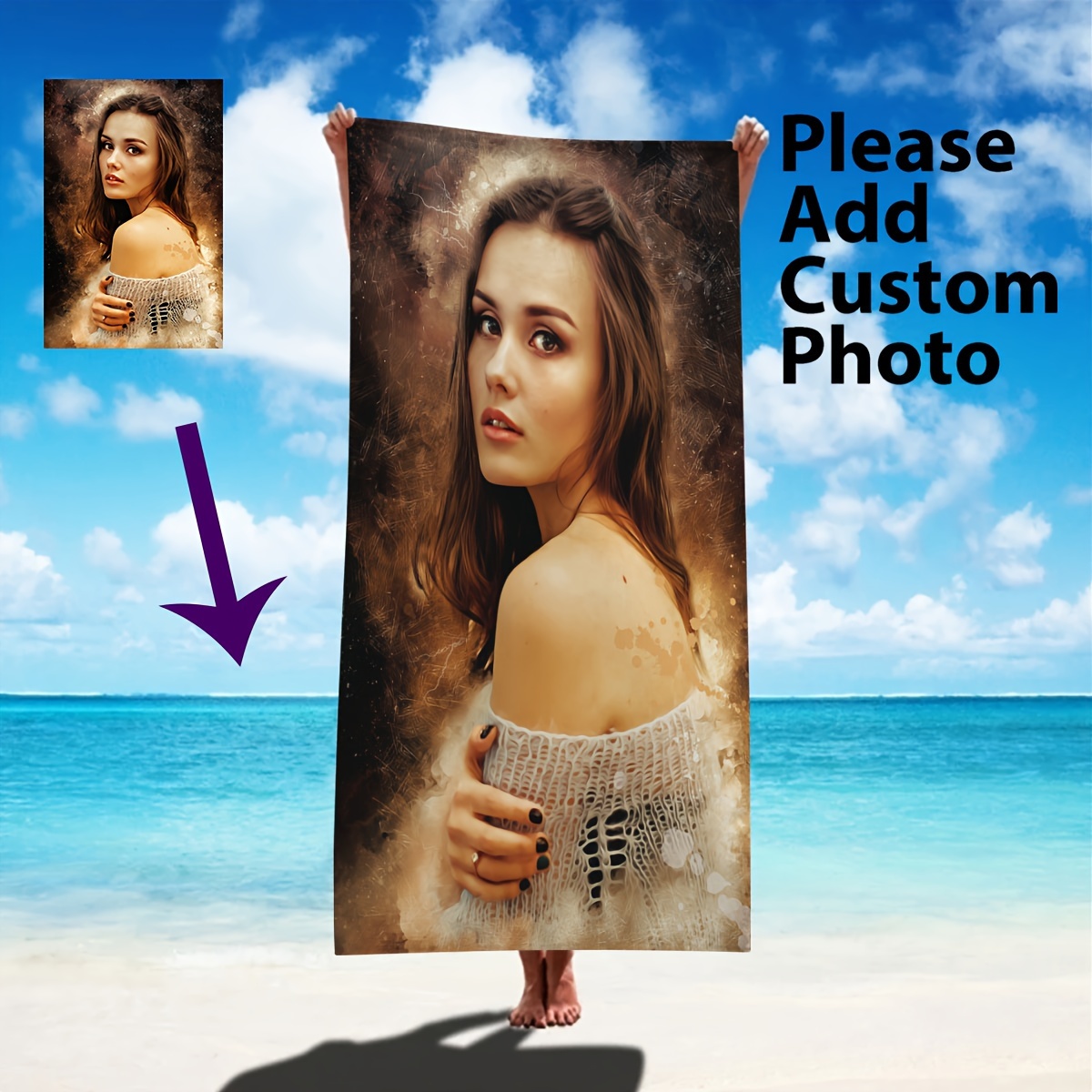 

Custom Photo Beach Towel - Personalized Contemporary Microfiber Beach Towel With Ultra Fine Knit Fabric, Quick Dry Absorbent For Outdoor, Travel, Swimming, Yoga - For Family, Friends, Couples