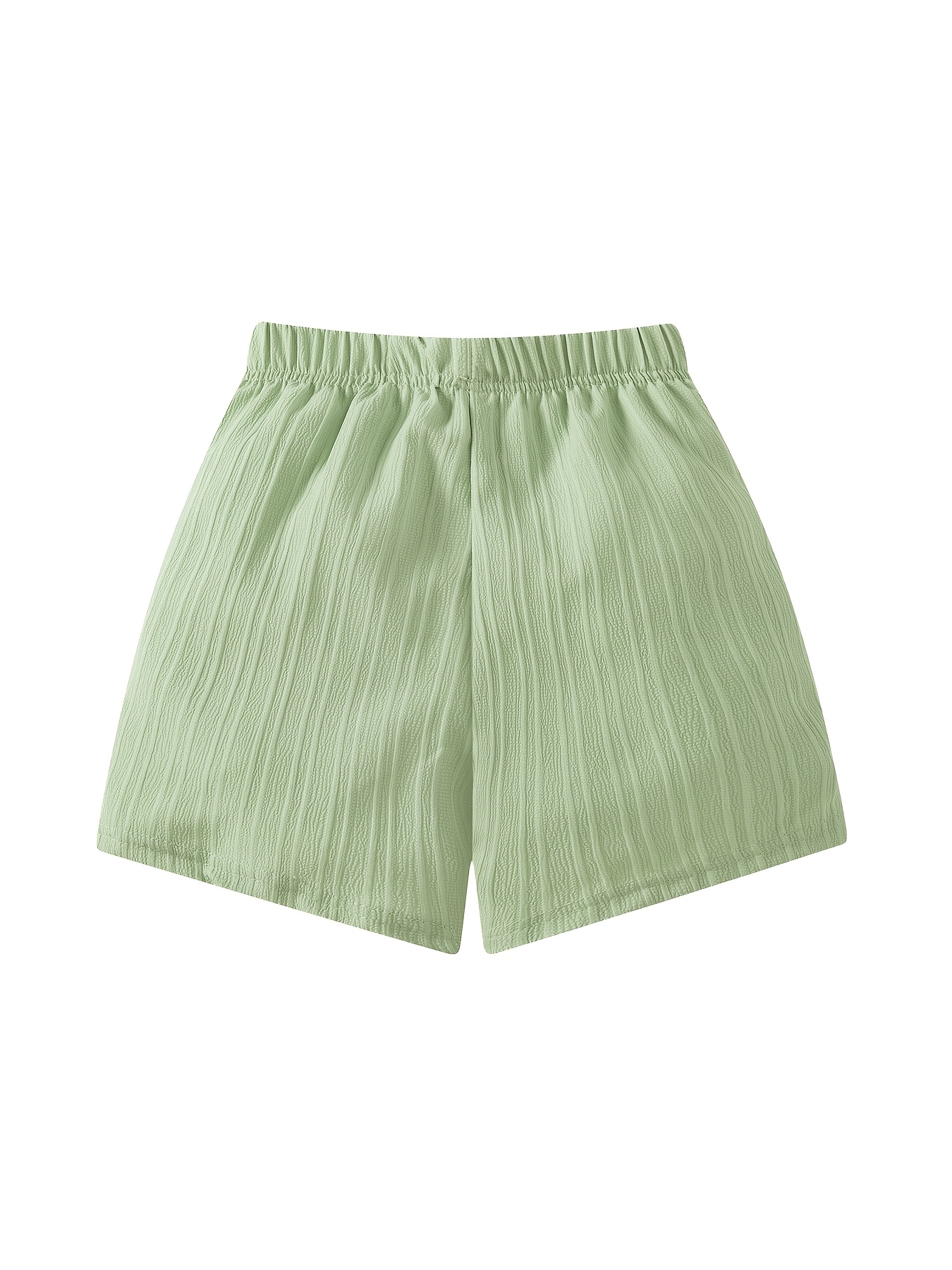 Girls' 4pcs Summer Textured Pleated Shorts Set