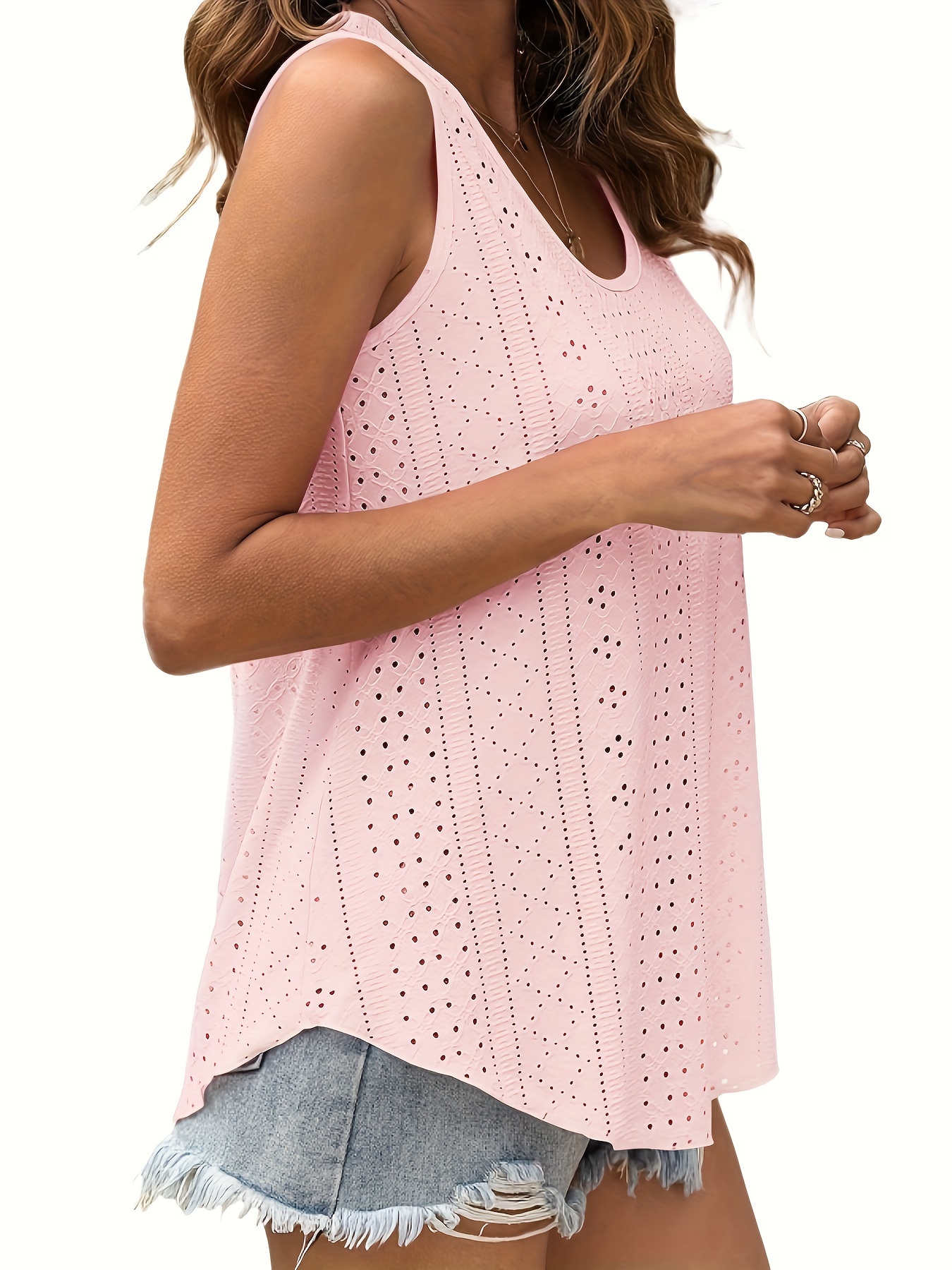 Plus Size Curved Hem Tank Top, Casual Crew Neck Sleeveless Tank Top For Summer, Women's Plus Size?Clothing