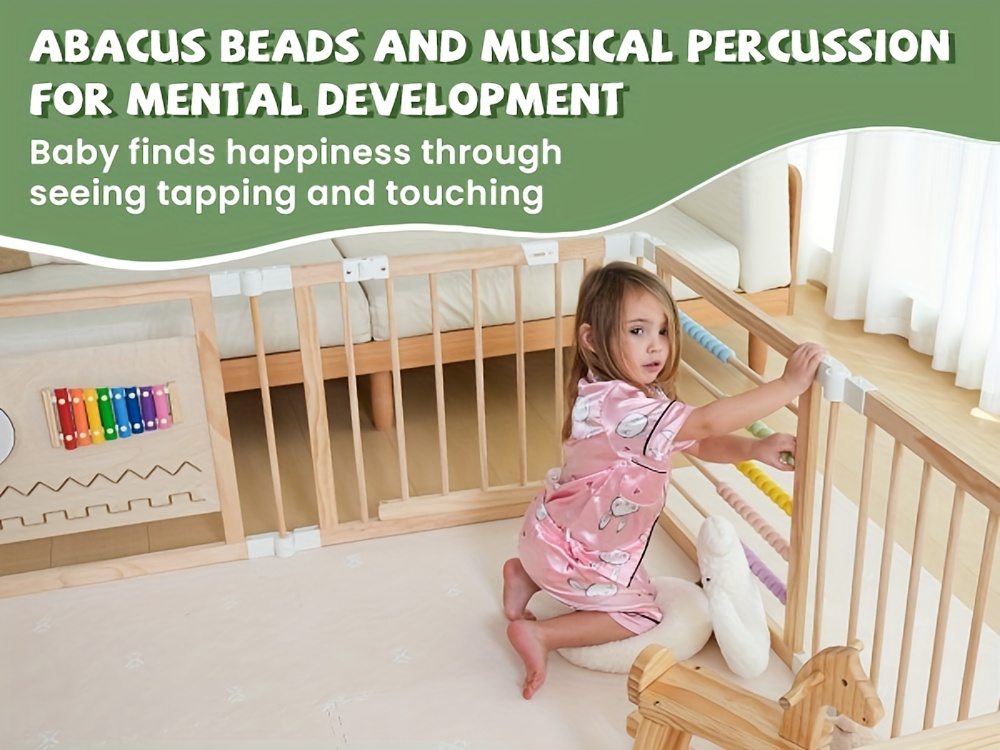 SLSY Foldable Wooden Baby Playpen Activity Center, Adjustable Size & Shape Portable Large Play Yard for Babies And Toddlers, Baby Fence Play Area Wood Gate 63