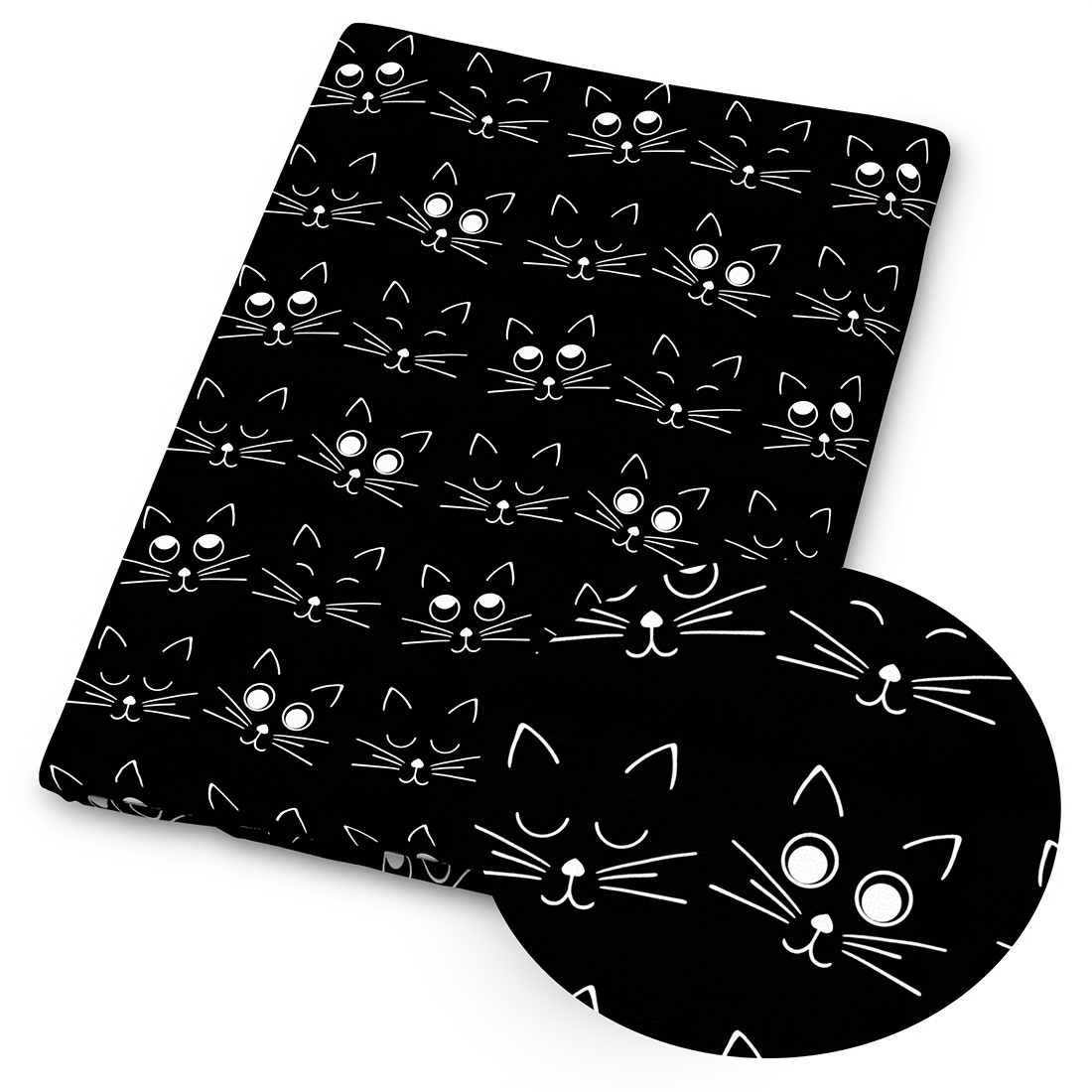 1pc Cat Print Fabric - 59 X 19.68 Inches (150 X 50cm) Pre-cut Polyester Fabric With Black And Patterns - Suitable For Diy Sewing, Scrapbooking, Tablecloths And Crafts