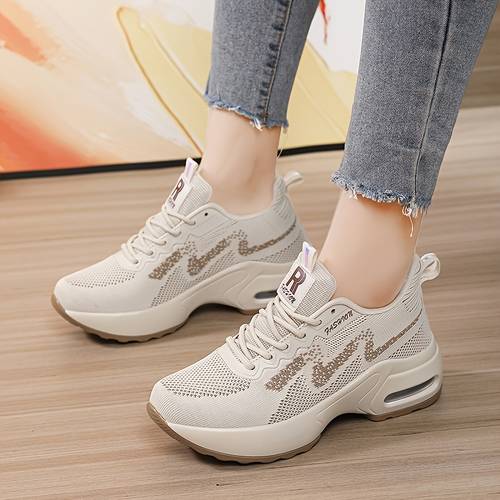 imagen del artículo zapatos casuales de mujer transpirables con absorción de para caminar, zapatos deportivos de moda con cuña y gruesa, zapatos para mujer, zapatillas