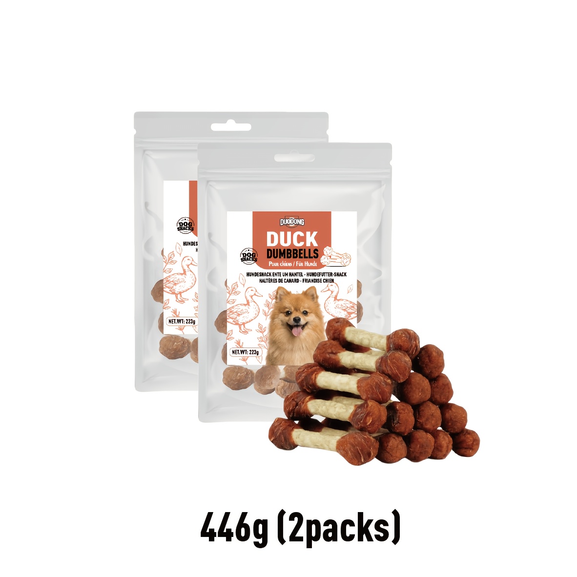 Image of Duck Dumbbell Dog Treats - Tear Stain & Chews - Long Lasting Rawhide Snacks For Teeth Cleaning - Rich In Fatty
