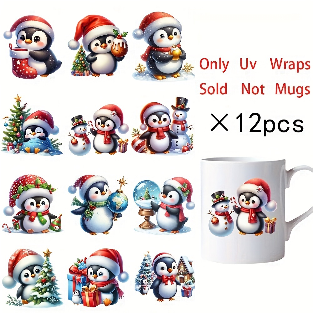 12pcs Christmas Diy Set - Uv Dtf Adhesive Decals For Bottles,