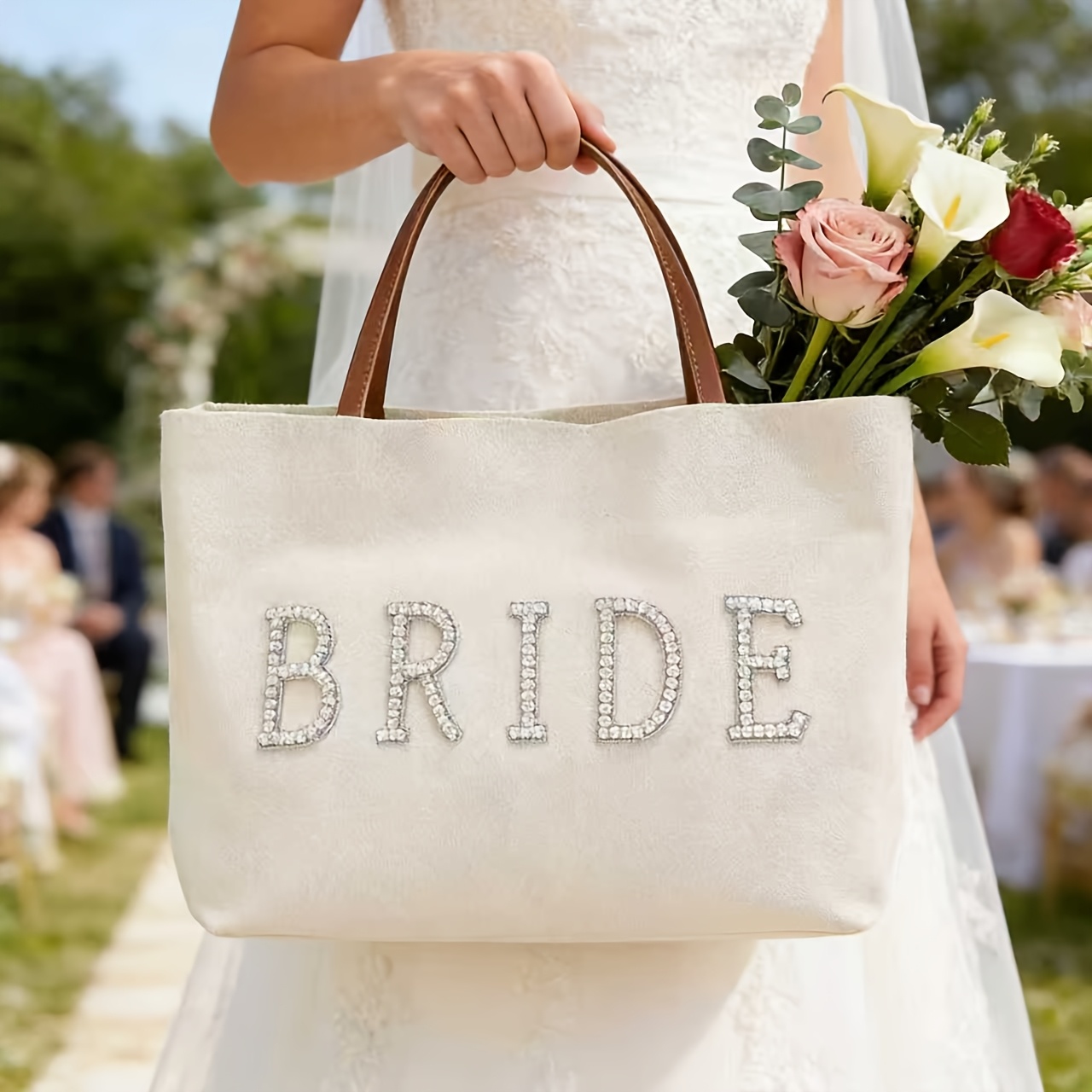 TEMU Large Tote Bag Suitable For Bridal Shower, Wedding, Bachelorette Party - Closure Handbag For Honeymoon, Travel, Engagement Gifts, Wedding