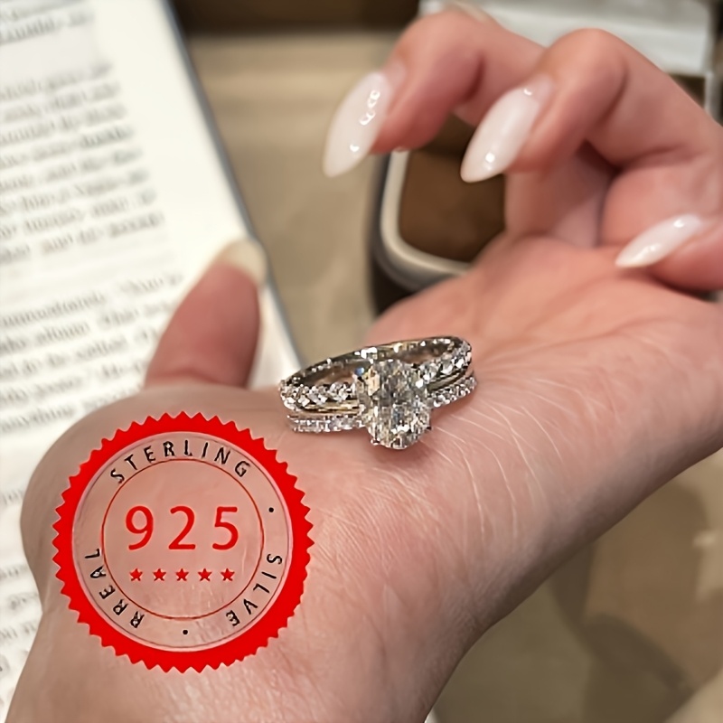 Image of 1pc S925 925 Silvery Plated Ring Inlaid With Synthetic Synthetic Cubic Zirconiaia Men's And Women's High-quality Jewelry For Dinner Party Wear