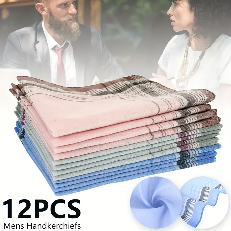 12 Pack Men's Soft Geometric Pattern Handkerchiefs Multicolor