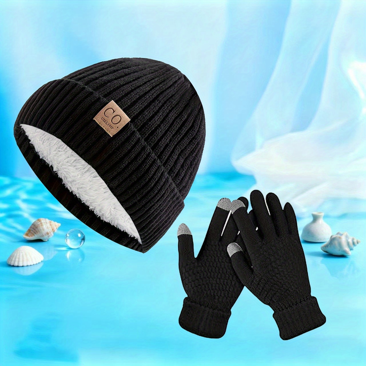 TEMU A Set Of Men's And Women's Winter Knit Hats And Gloves - Thick And Warm With A Fleece Lining, Soft And Comfortable, In Contrasting Colors -