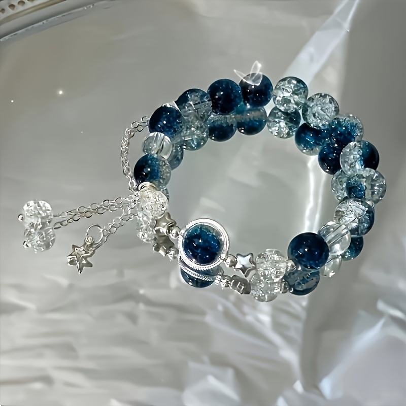 Sparkling Star Pendant Beaded Bracelet Adjustable