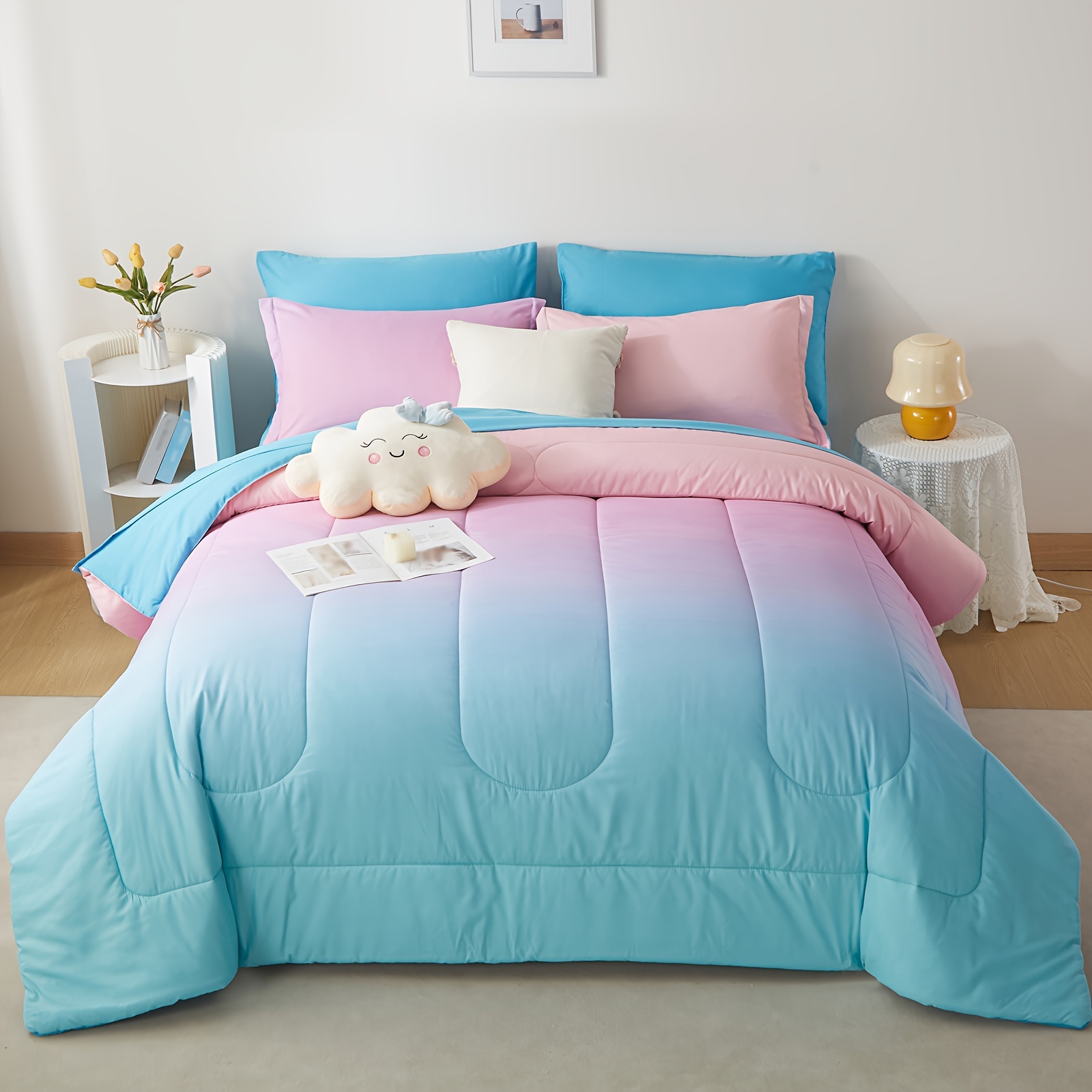 TEMU 5/7pcs Rainbow Comforter Sets - Stain-resistant, Hypoallergenic, And Lightweight Bedding For - Twin/full/queen/king Size Bed In A Bag With 100%