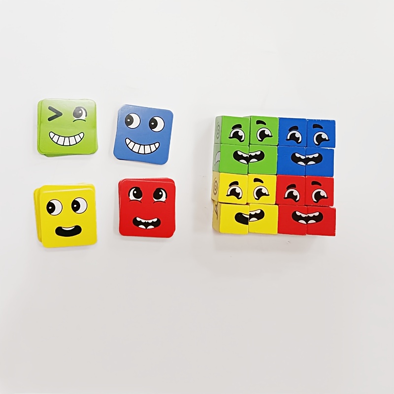 16pcs Interactive Tabletop Game Wooden Face Pattern Blocks Educational Toy