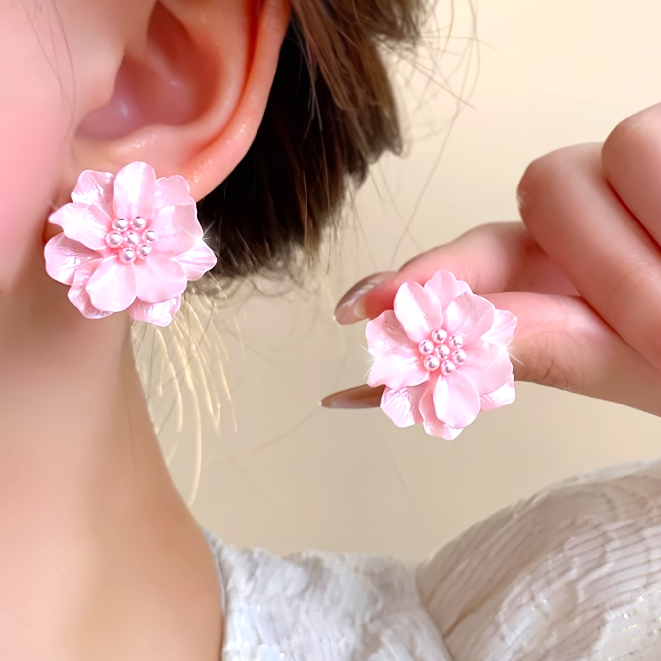 TEMU Un par de dulces y elegantes pendientes de flores rosas, perfectos para y versátiles para cualquier ocasión