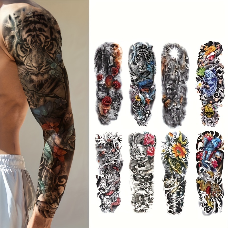 Large Full Arm Tattoo Stickers Men Adult Tattoo Body Art - Temu Canada