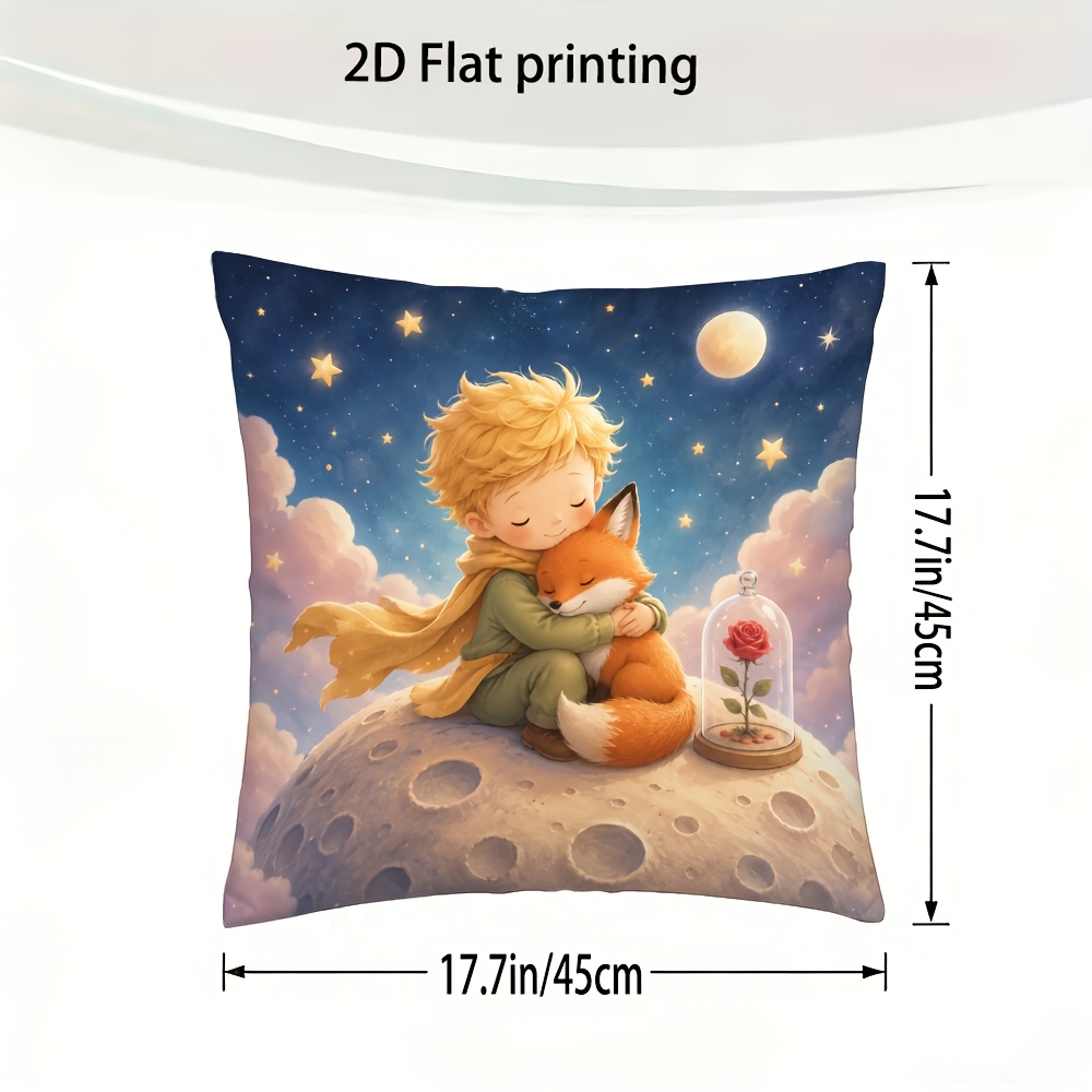TEMU 1pc Little Prince Cuddle Foxpillowcase (without Pillow Insert) 17.72 X 17.72 Inches Double Sided Print For Decorating Your Living Room Sofa For