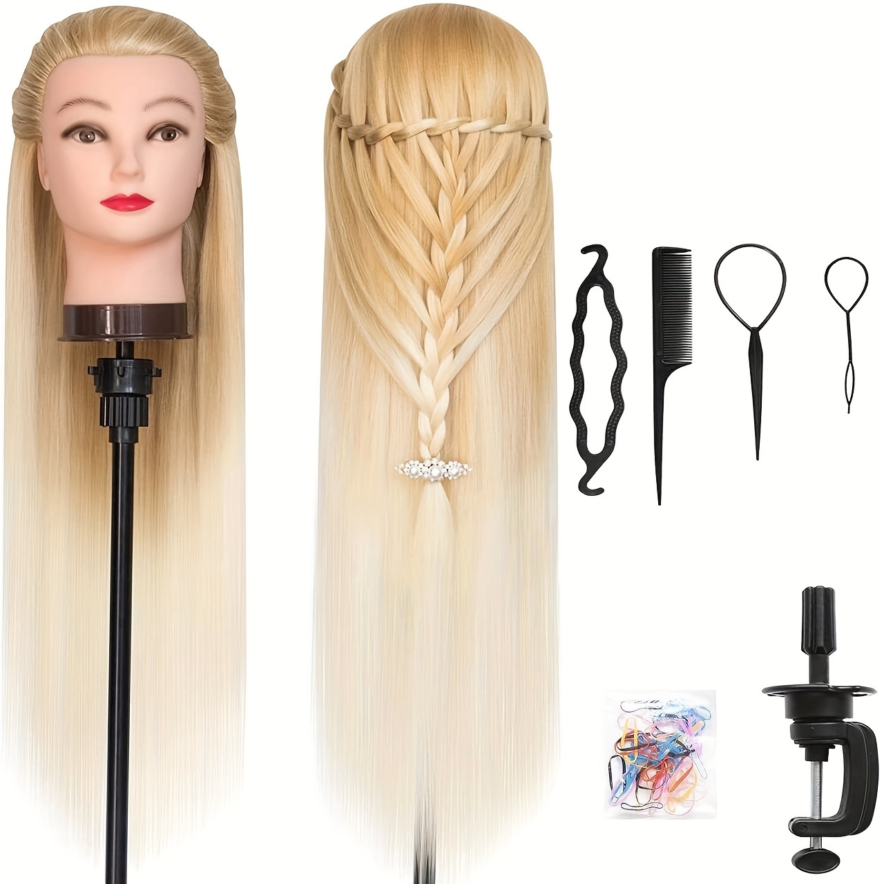 

Training Head 28 Inch Hairdresser Styling Head Synthetic Fiber Hair Styling Head, Hairdressing Head With Free Clamp And Diy Braiding Set, Halloween Prop, Unisex-adult